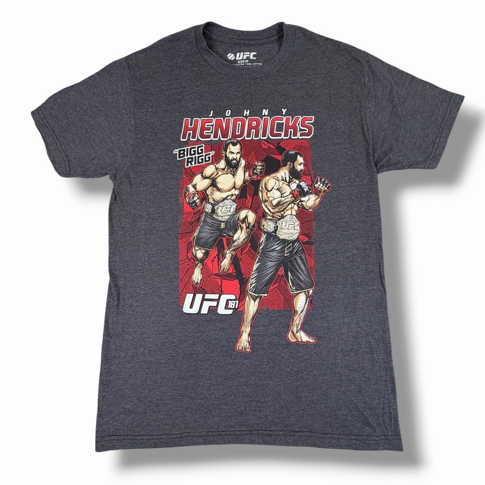 UFC 181 Johny Hendricks Bigg Rigg MMA Shirt Gray Men's Medium Welterweight Champ